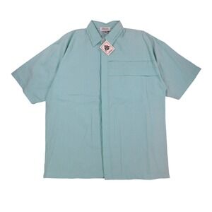 Alexxus Shirt Mens Medium Vintage 90s Aqua Blue Short Sleeve Hidden Button 805